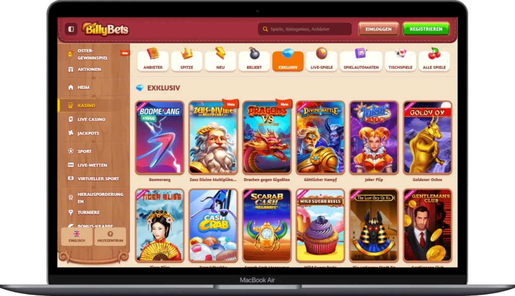 Exklusive Spiele bei BillyBets Casino